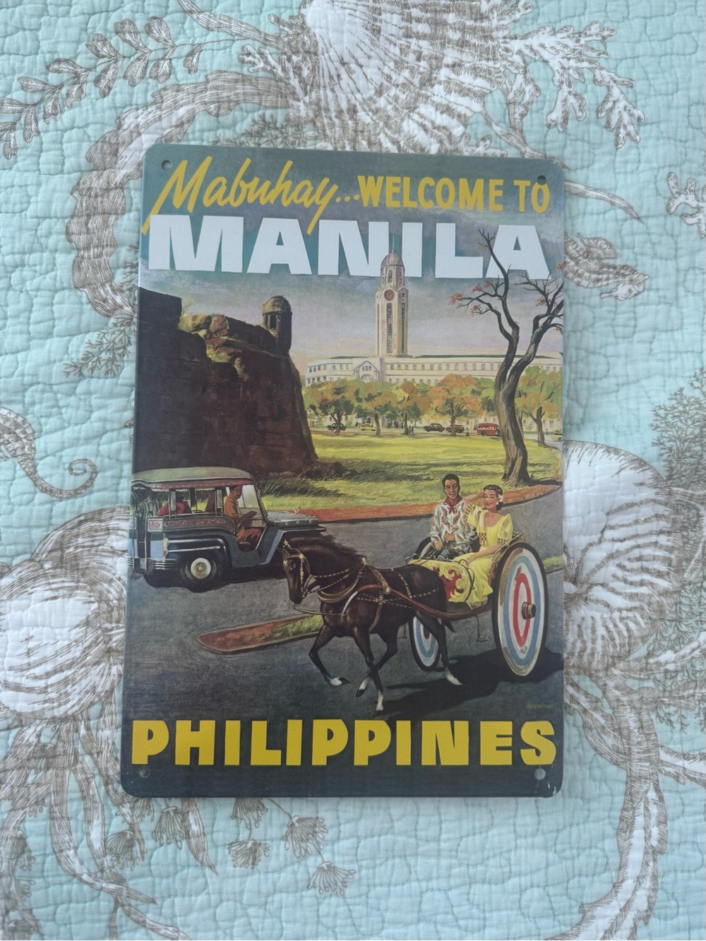 Welcome to Manila Philippines Vintage-Style Wall Art - Yellow, Blue